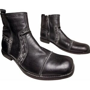 Bed Stu Interlock Biker Boots Men's 13 Black Distressed Leather Cap Toe Zip